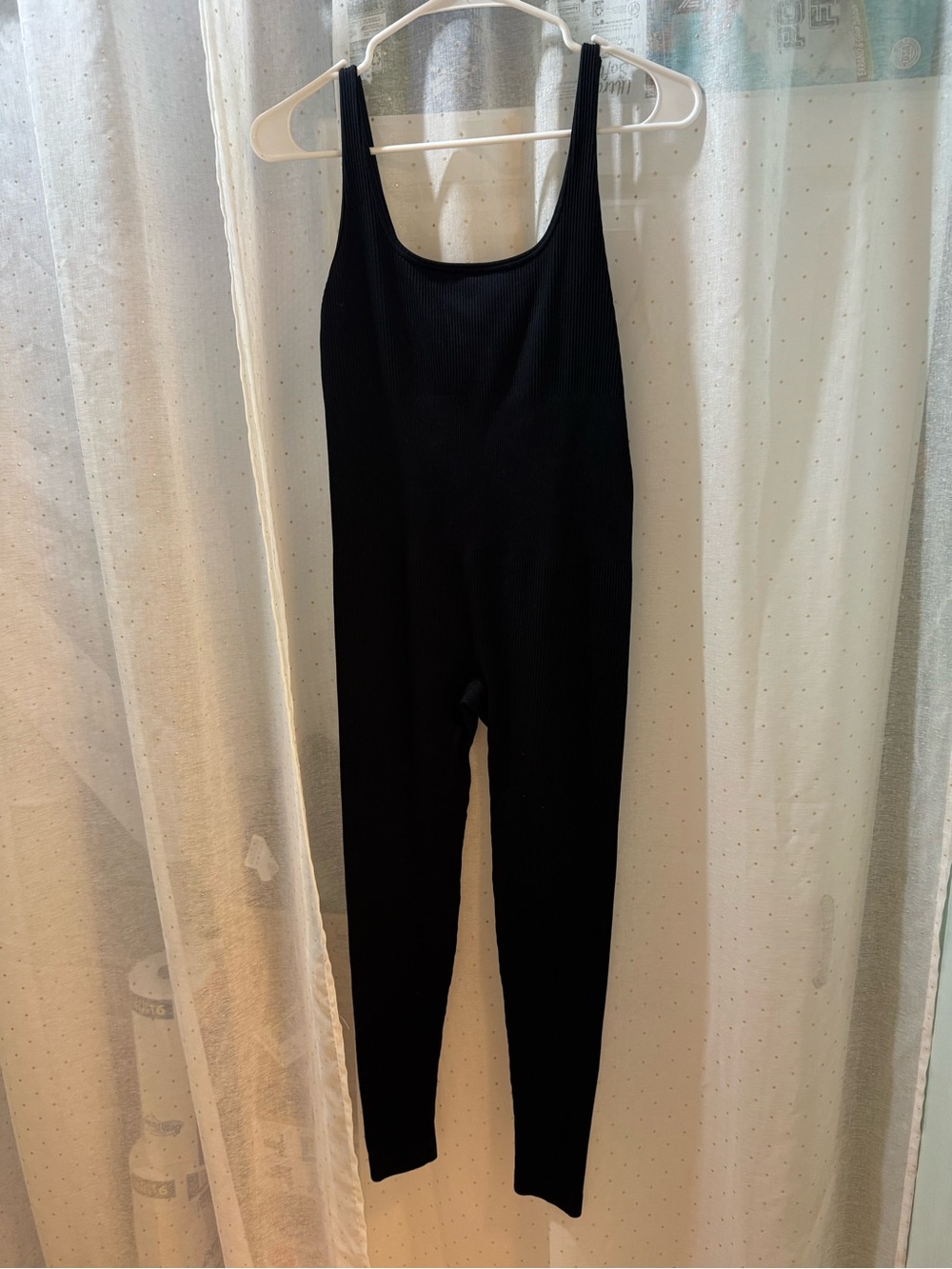 Classic Black Ribbed Scoop-Neck Jumpsuit